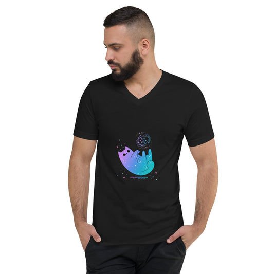 Cosmic Kitty Unisex Short Sleeve V-Neck T-Shirt