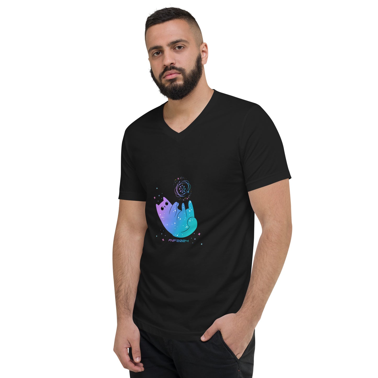 Cosmic Kitty Unisex Short Sleeve V-Neck T-Shirt