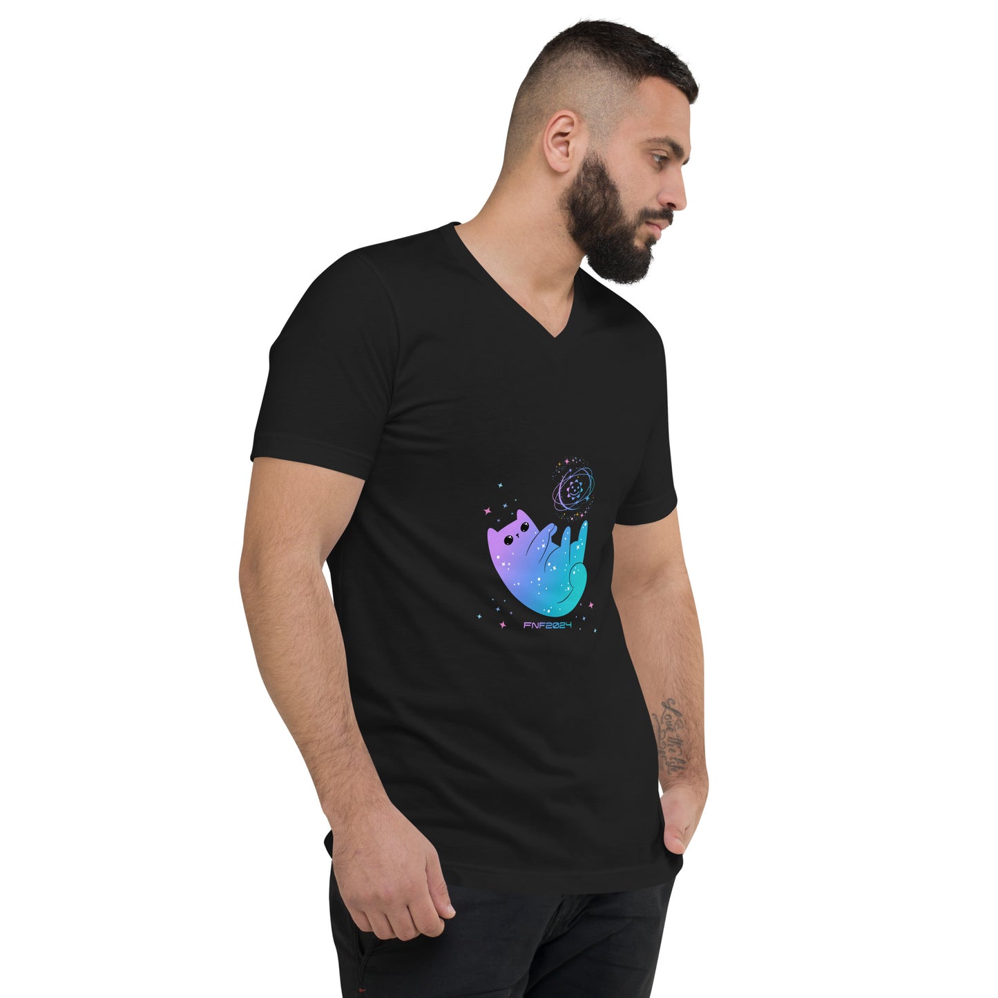 Cosmic Kitty Unisex Short Sleeve V-Neck T-Shirt